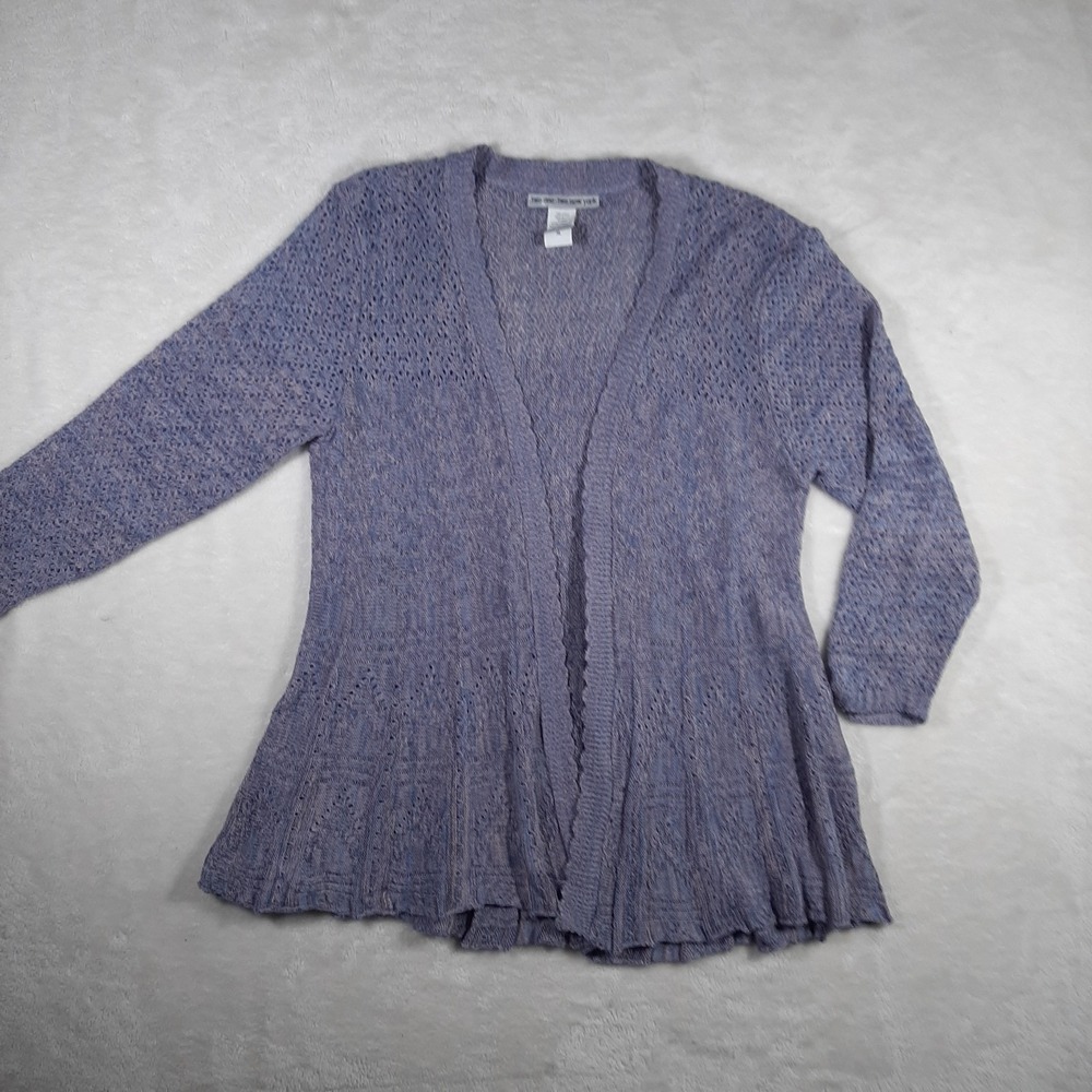 two-one-two new york Blue Acrylic Open-Knit Cardigan Sweater XL‎ Lightweight